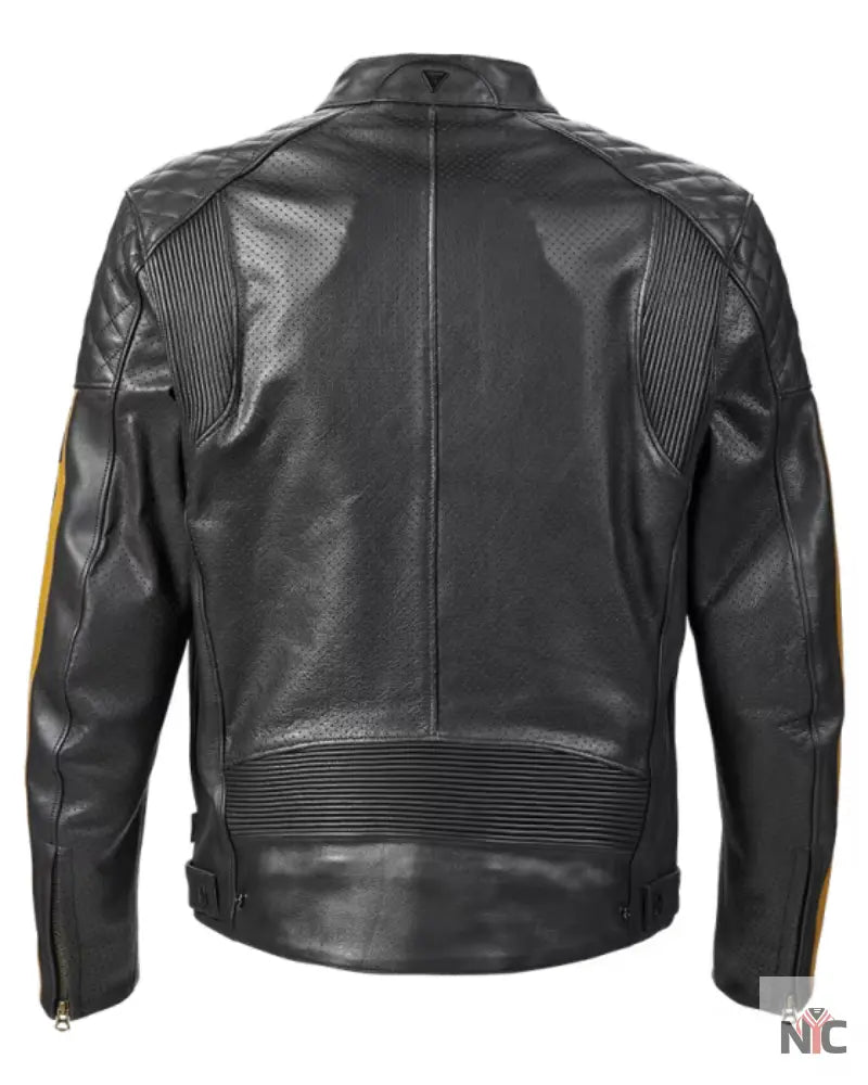 Triumph Men’s Black & Gold Motorcycle Braddan Air Race Jacket NYC Jackets