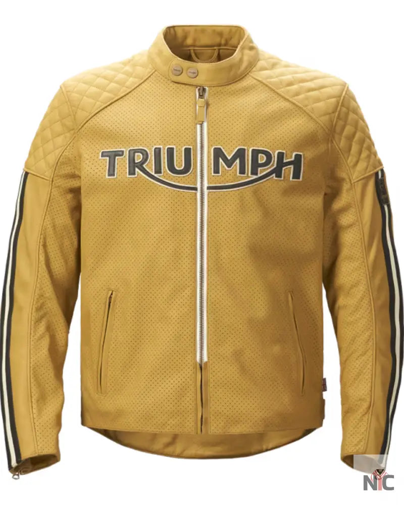 Triumph Men’s Gold Motorcycle Braddan Air Race Jacket NYC Jackets