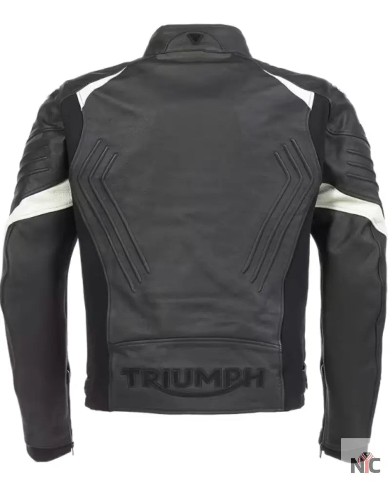 Triumph Triple Black Leather Motorcycle Jacket NYC Jackets