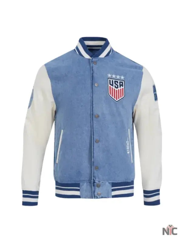 US Soccer 2025 Blue Denim Varsity Jacket NYC Jackets