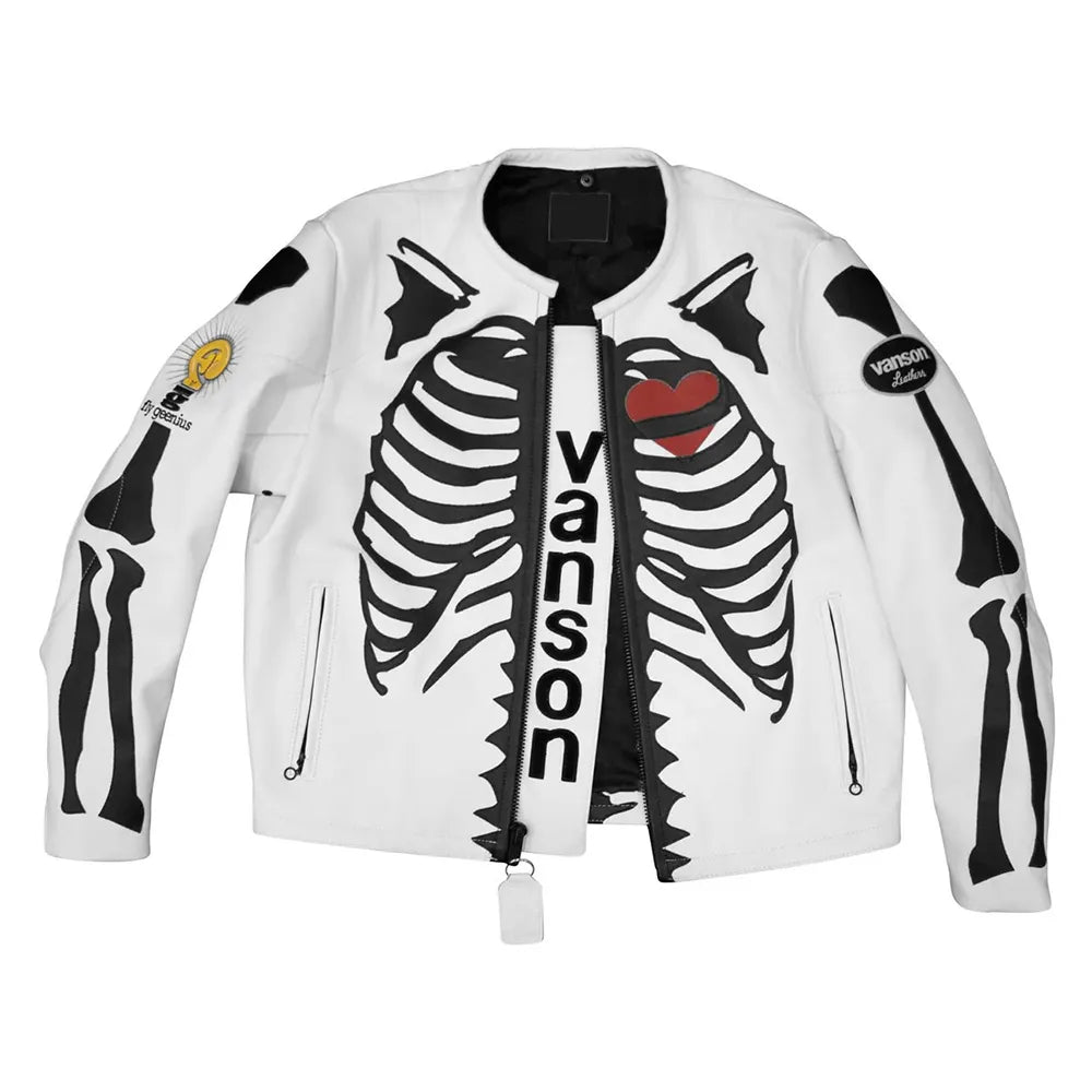 Vanson Skeleton White Leather Jacket NYC Jackets