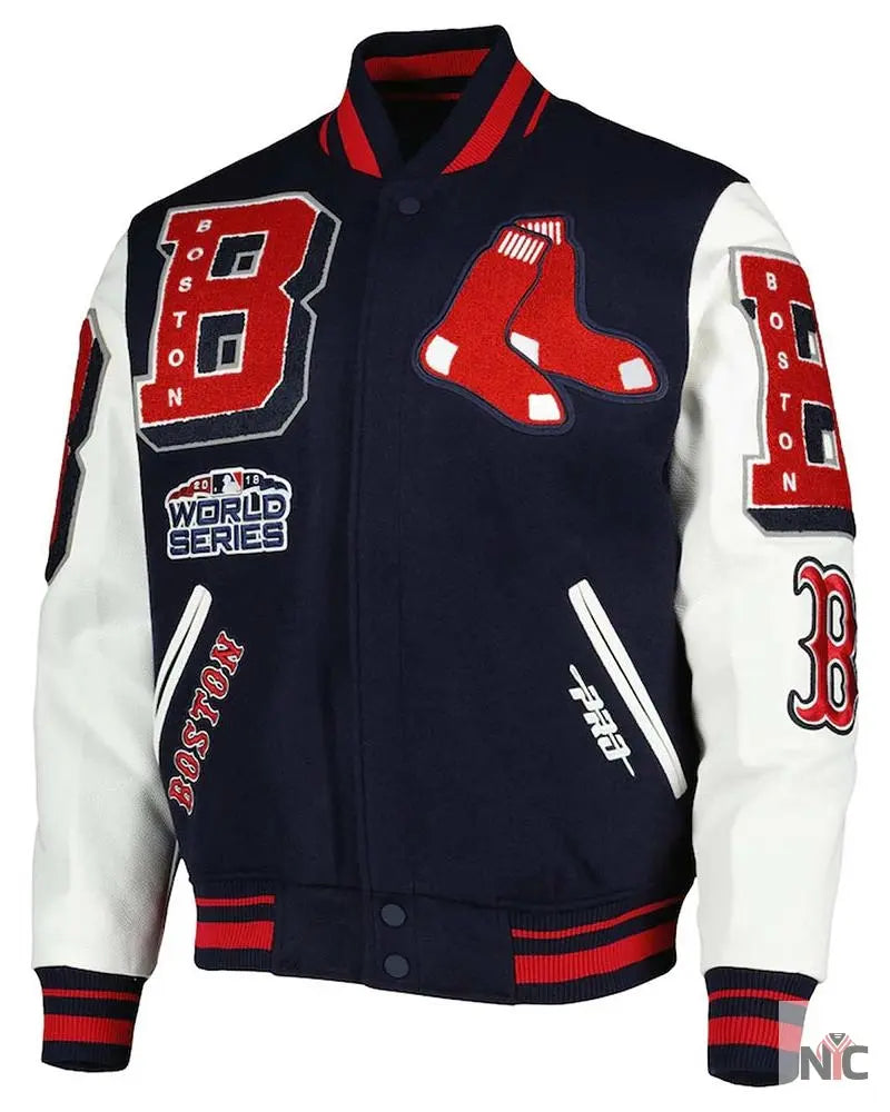 Varsity Boston Red Sox Mash Up Navy Blue and White Jacket NYC Jackets