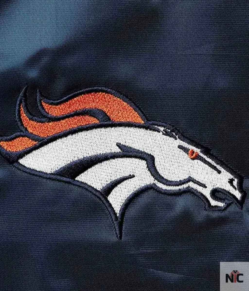 Varsity Denver Broncos Navy Blue Leather Jacket NYC Jackets