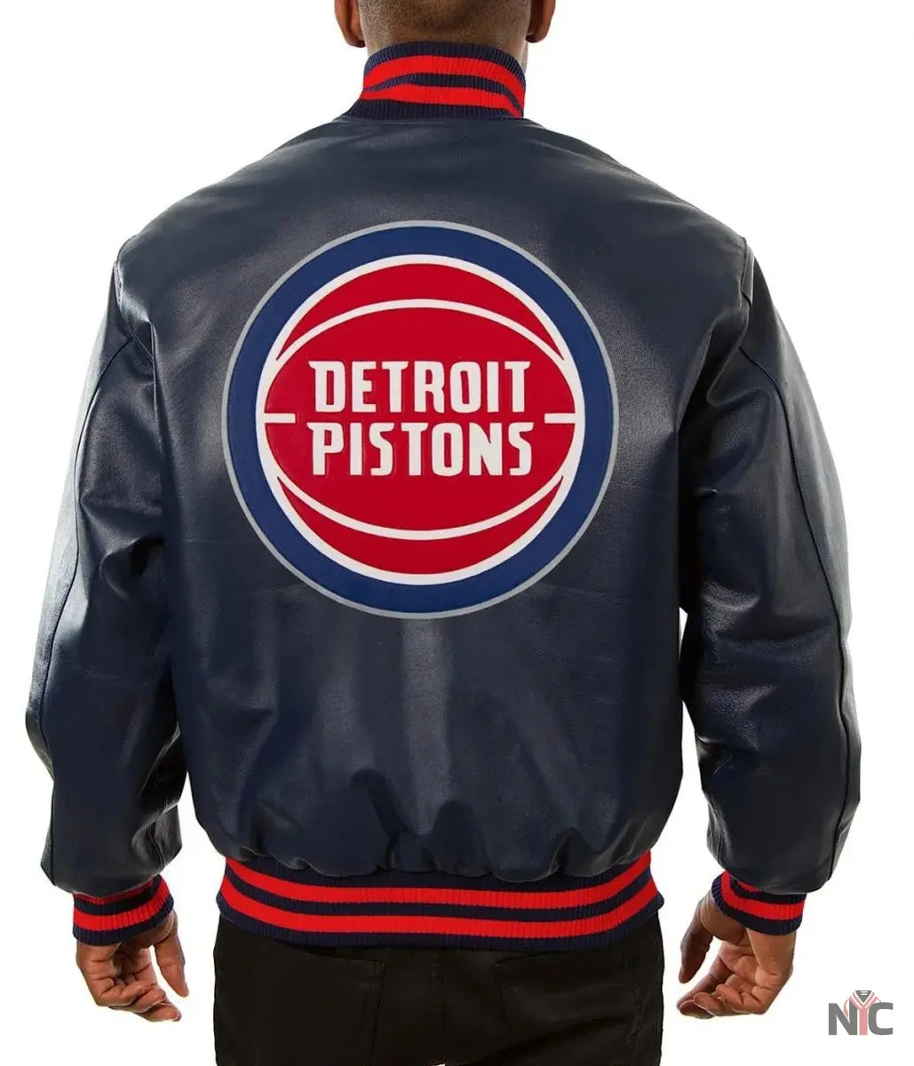 Varsity Detroit Pistons Navy Blue Leather Jacket NYC Jackets