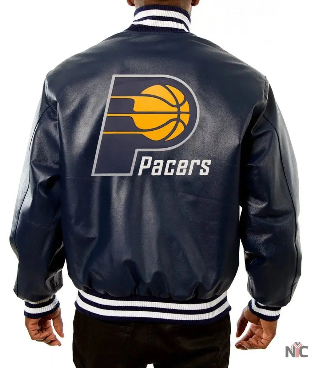 Varsity Indiana Pacers Navy Blue Leather Jacket NYC Jackets