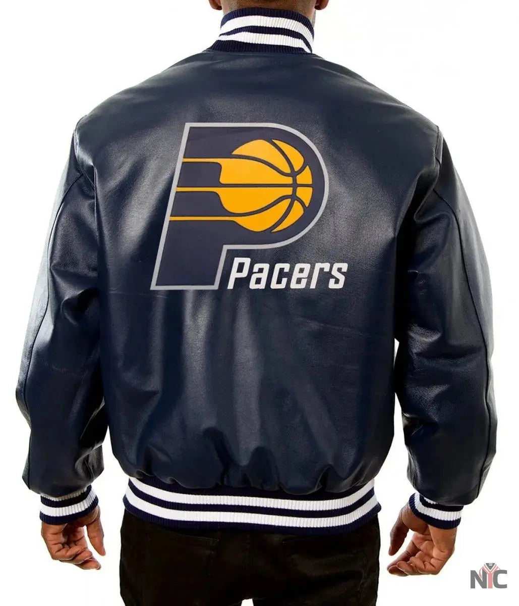 Varsity Indiana Pacers Navy Blue Leather Jacket NYC Jackets