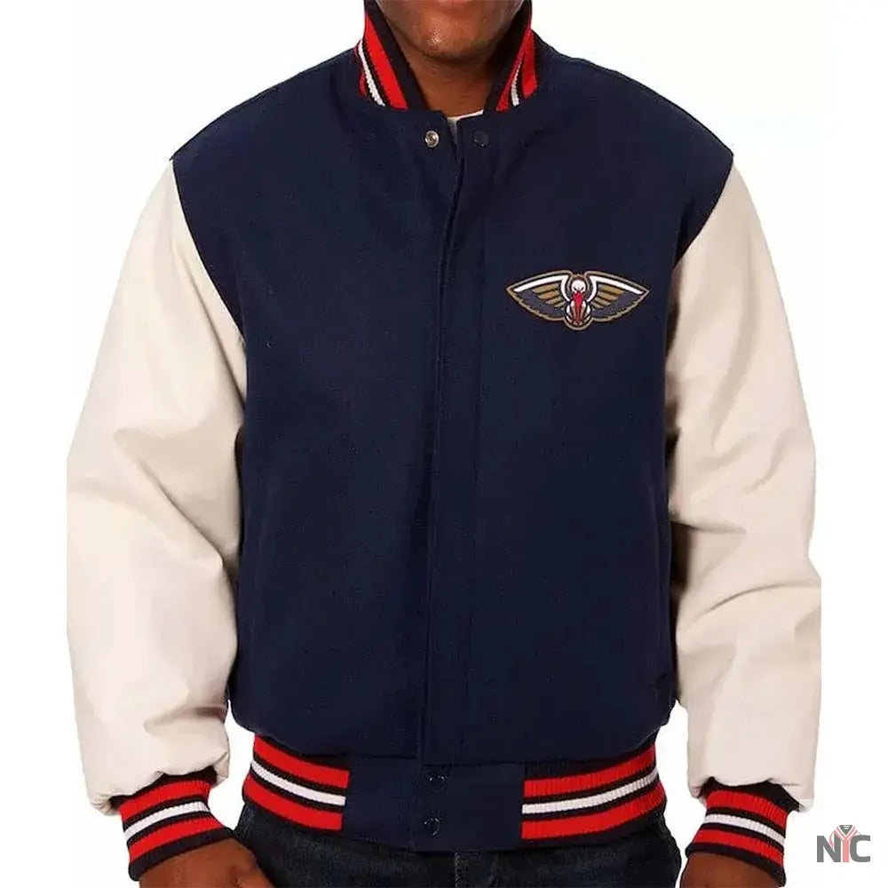 Varsity New Orleans Pelicans Blue and White Jacket NYC Jackets