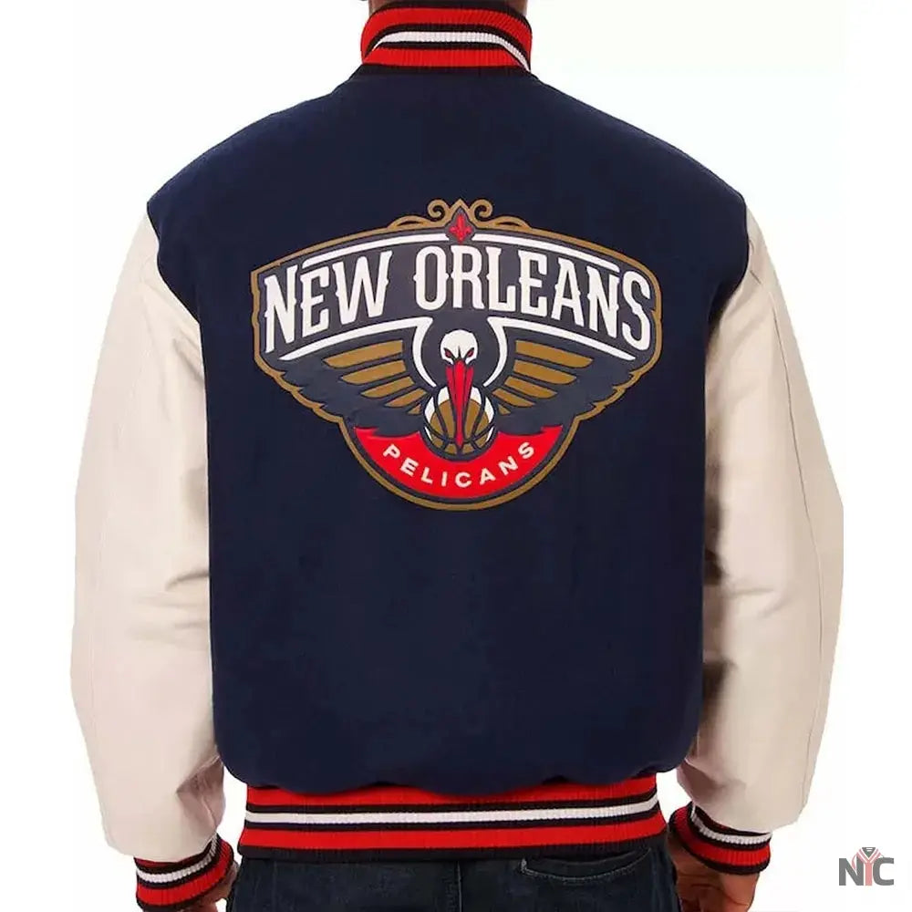 Varsity New Orleans Pelicans Blue and White Jacket NYC Jackets