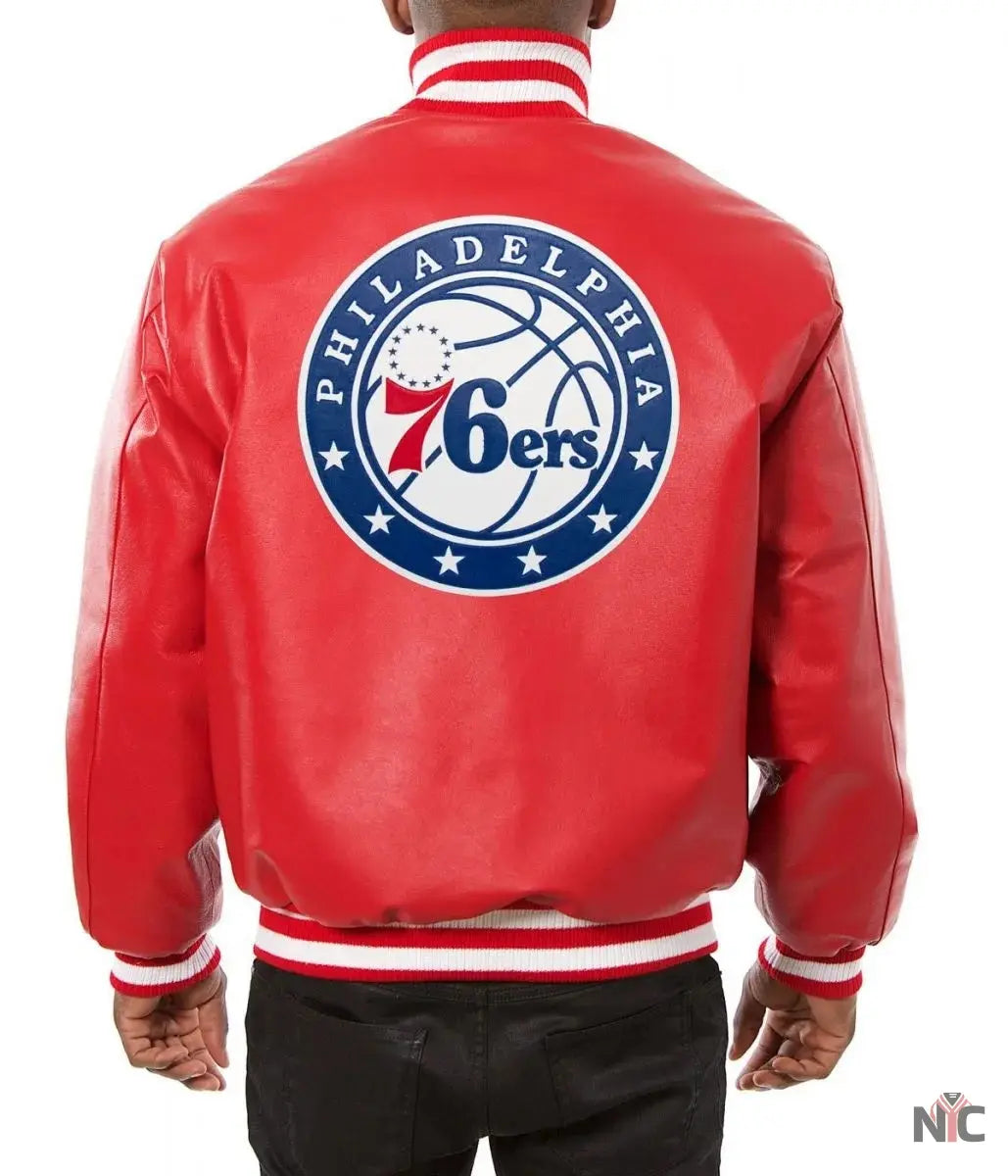 Varsity Philadelphia 76ers Red Leather Jacket NYC Jackets