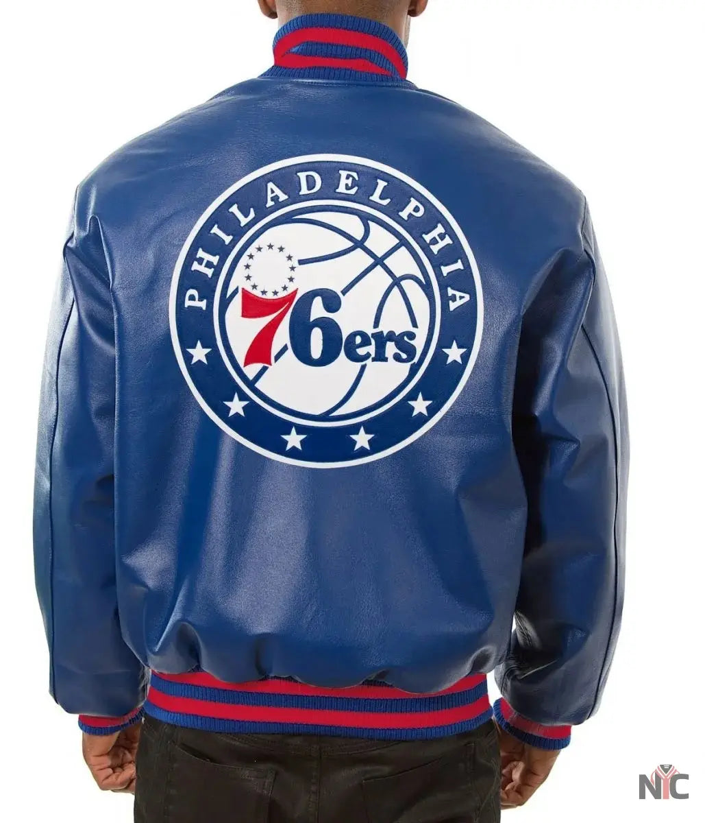 Varsity Philadelphia 76ers Royal Blue Leather Jacket NYC Jackets