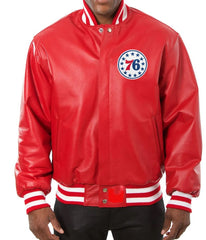 Varsity Philadelphia 76ers Red Leather Jacket