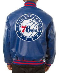 Varsity Philadelphia 76ers Royal Blue Leather Jacket