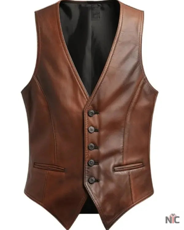 Vintage Men Brown Leather Vest NYC Jackets