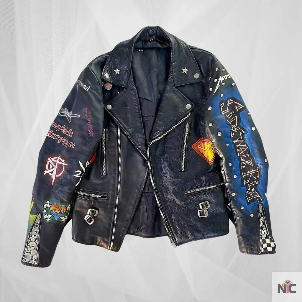 Vintage Punk Rock Hand-Painted Leather Jacket NYC Jackets