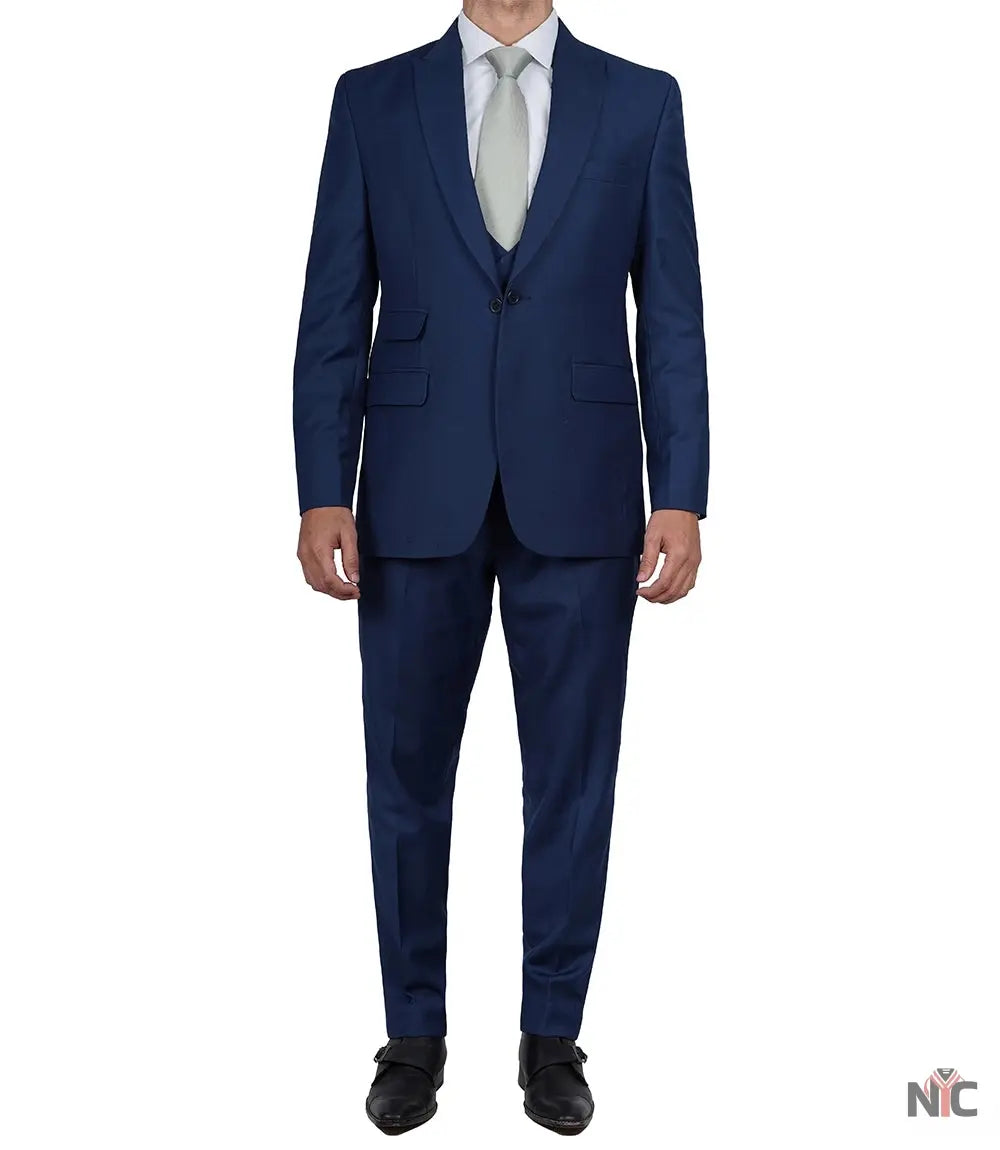 Vollmer Men's Blue Peak Lapel Three Piece Suit NYC Jackets