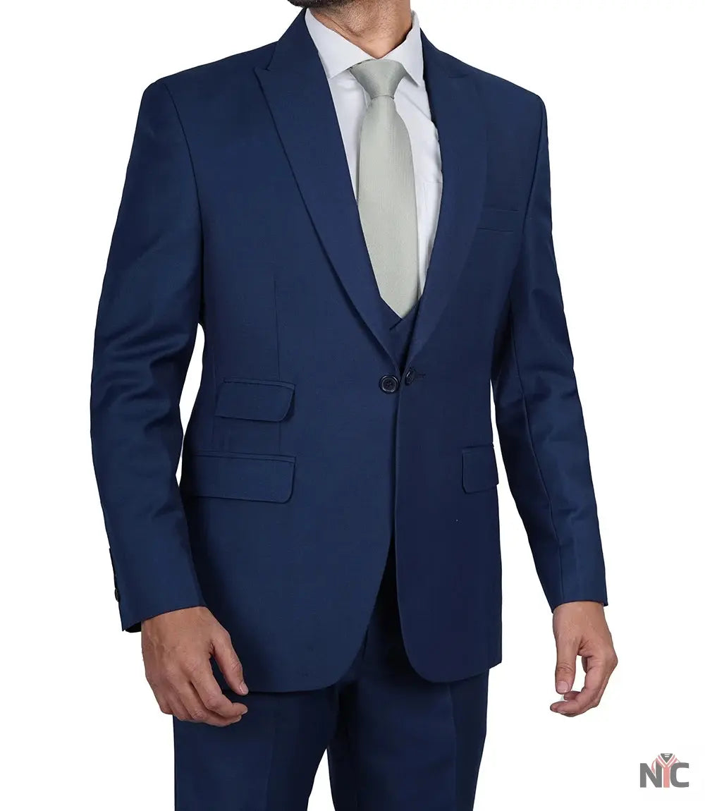 Vollmer Men's Blue Peak Lapel Three Piece Suit NYC Jackets