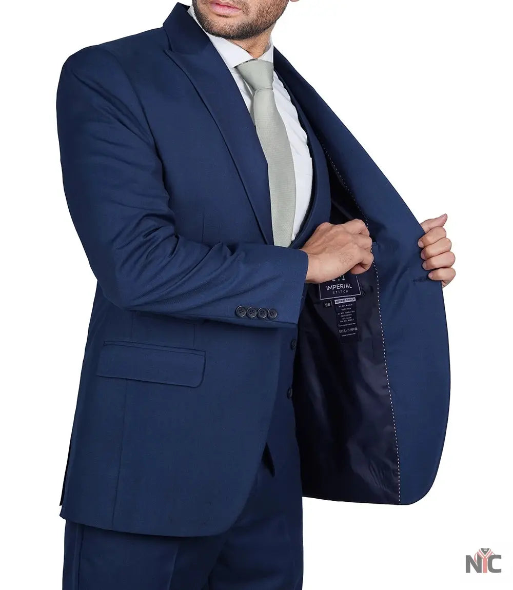 Vollmer Men's Blue Peak Lapel Three Piece Suit NYC Jackets
