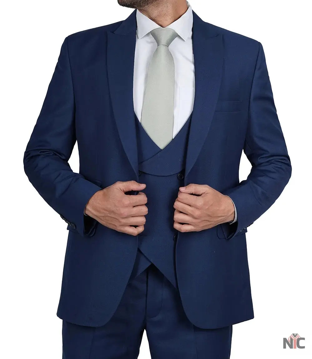 Vollmer Men's Blue Peak Lapel Three Piece Suit NYC Jackets