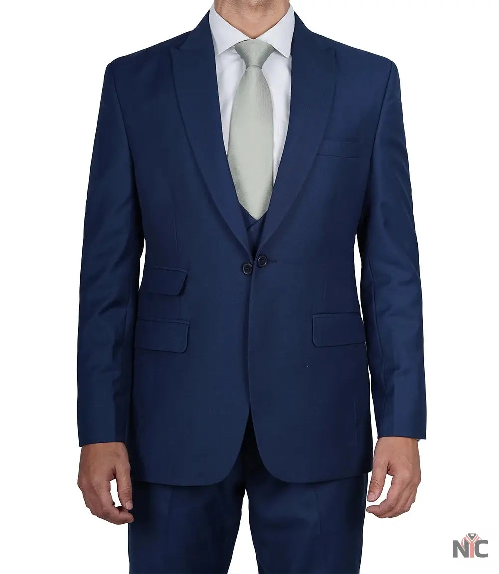 Vollmer Men's Blue Peak Lapel Three Piece Suit NYC Jackets