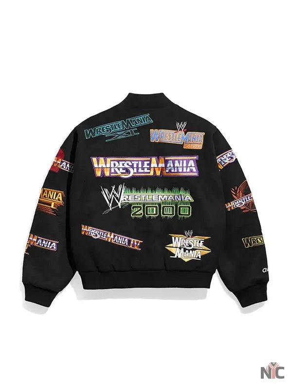 WWE WrestleMania 1-21 Black Varsity Jacket NYC Jackets