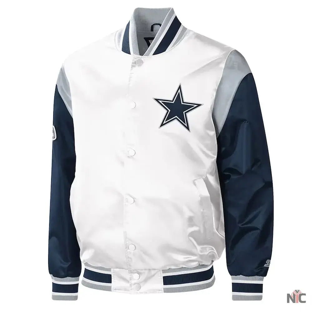 Warm-Up Pitch Dallas Cowboys Varsity Satin Jacket NYC Jackets