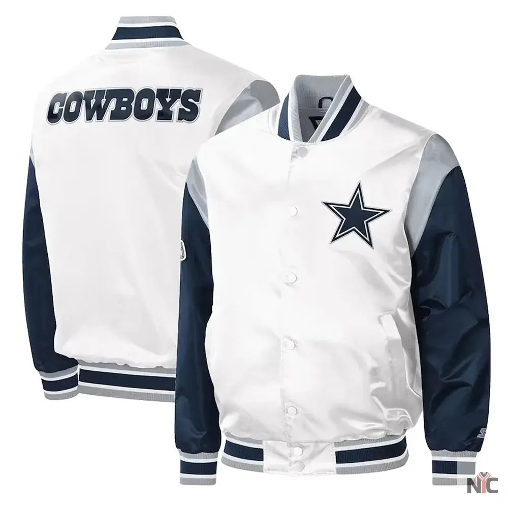 Warm-Up Pitch Dallas Cowboys Varsity Satin Jacket NYC Jackets