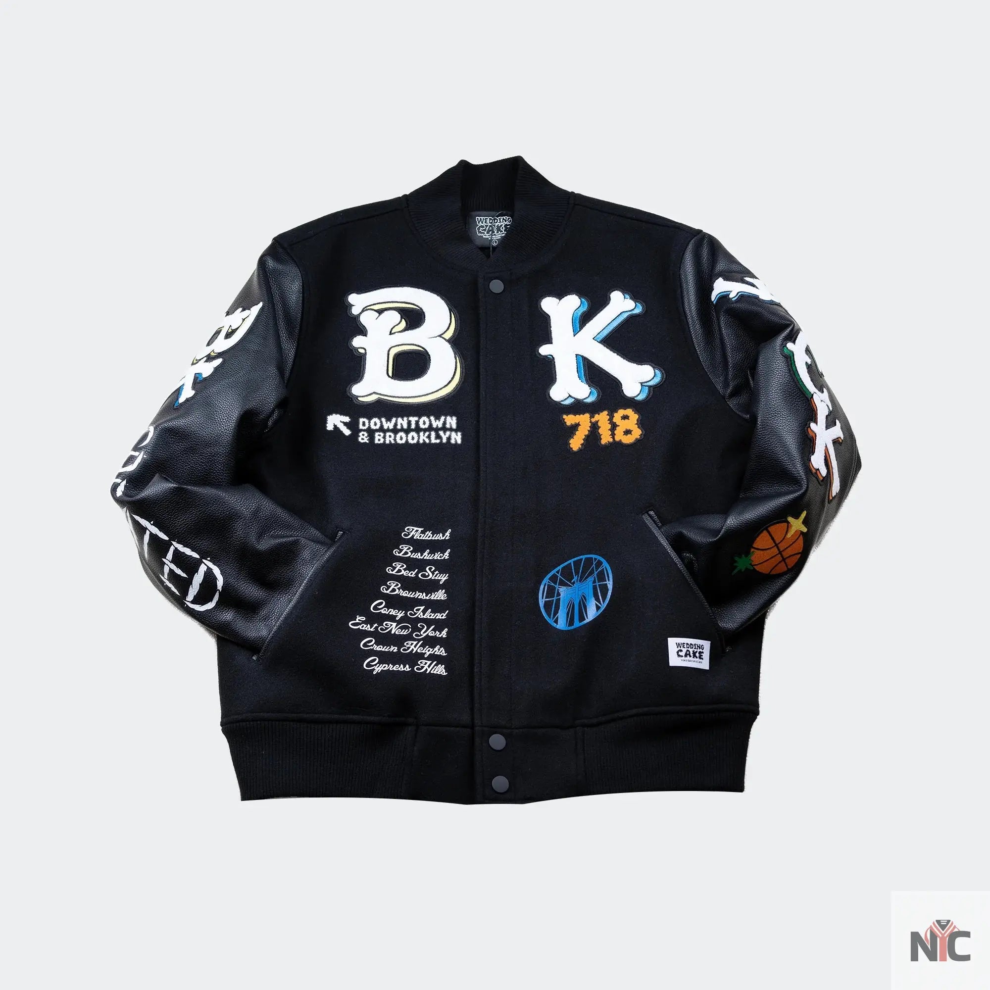 Wedding Cake Brooklyn Black Wool Varsity Jacket NYC Jackets