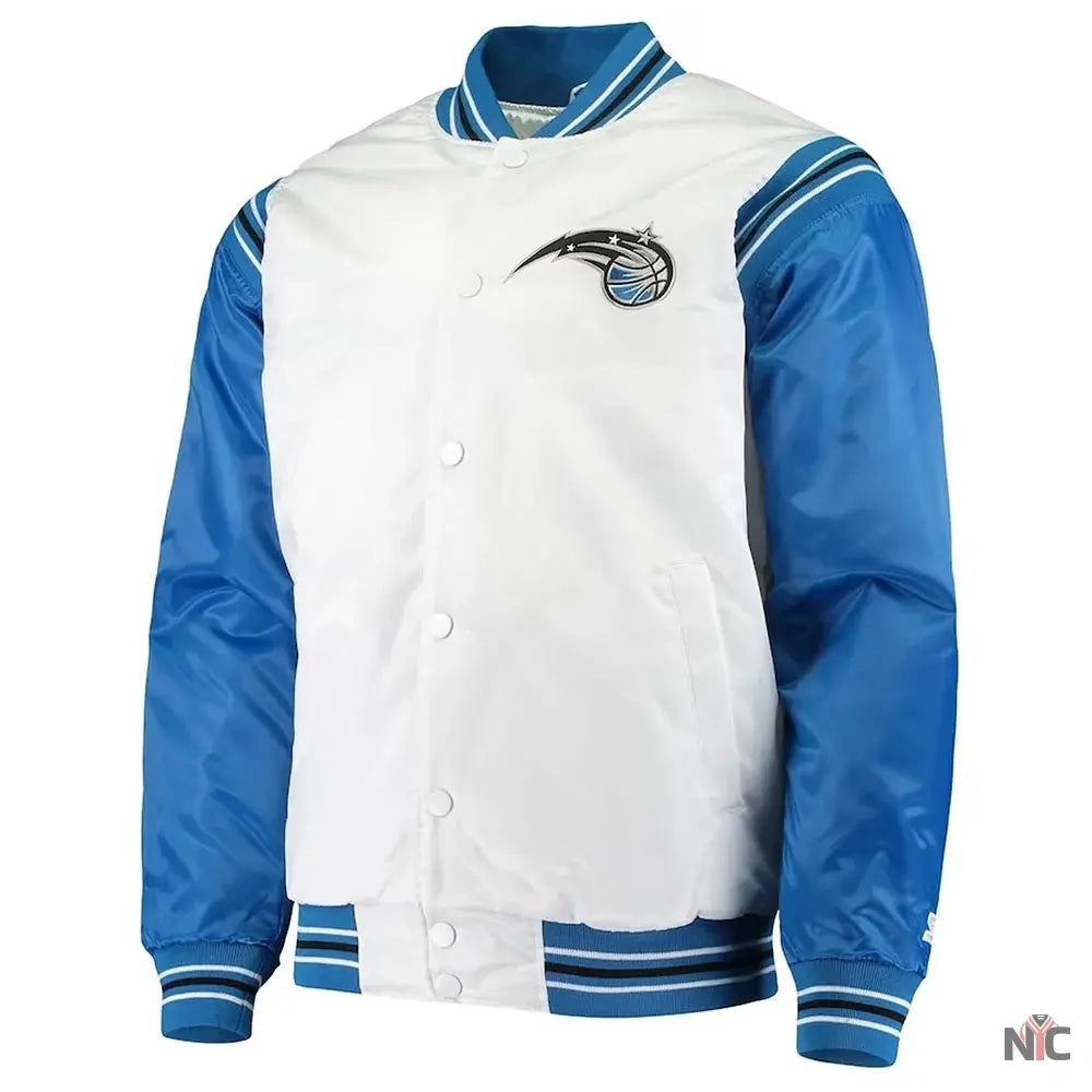 White and Blue Orlando Magic Renegade Varsity Satin Jacket NYC Jackets