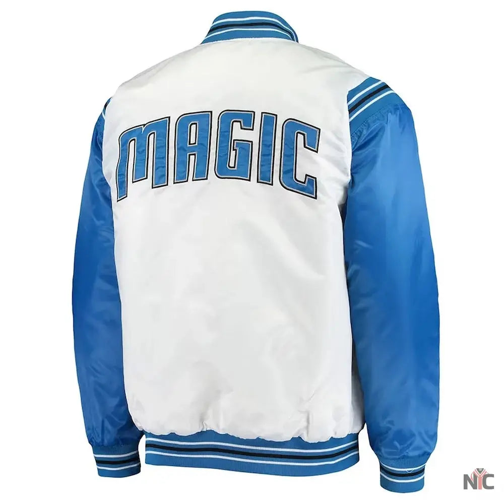 White and Blue Orlando Magic Renegade Varsity Satin Jacket NYC Jackets