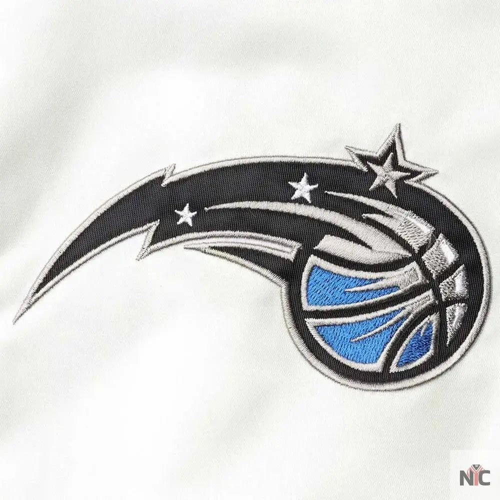 White and Blue Orlando Magic Renegade Varsity Satin Jacket NYC Jackets