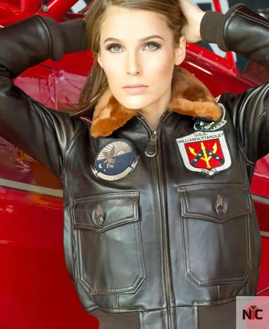 Women Top Gun Flight Leather Jacket NYC Jackets