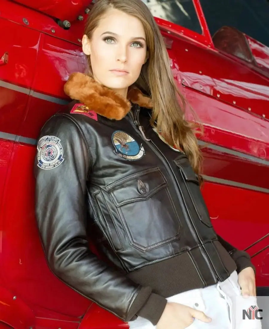 Women Top Gun Flight Leather Jacket NYC Jackets
