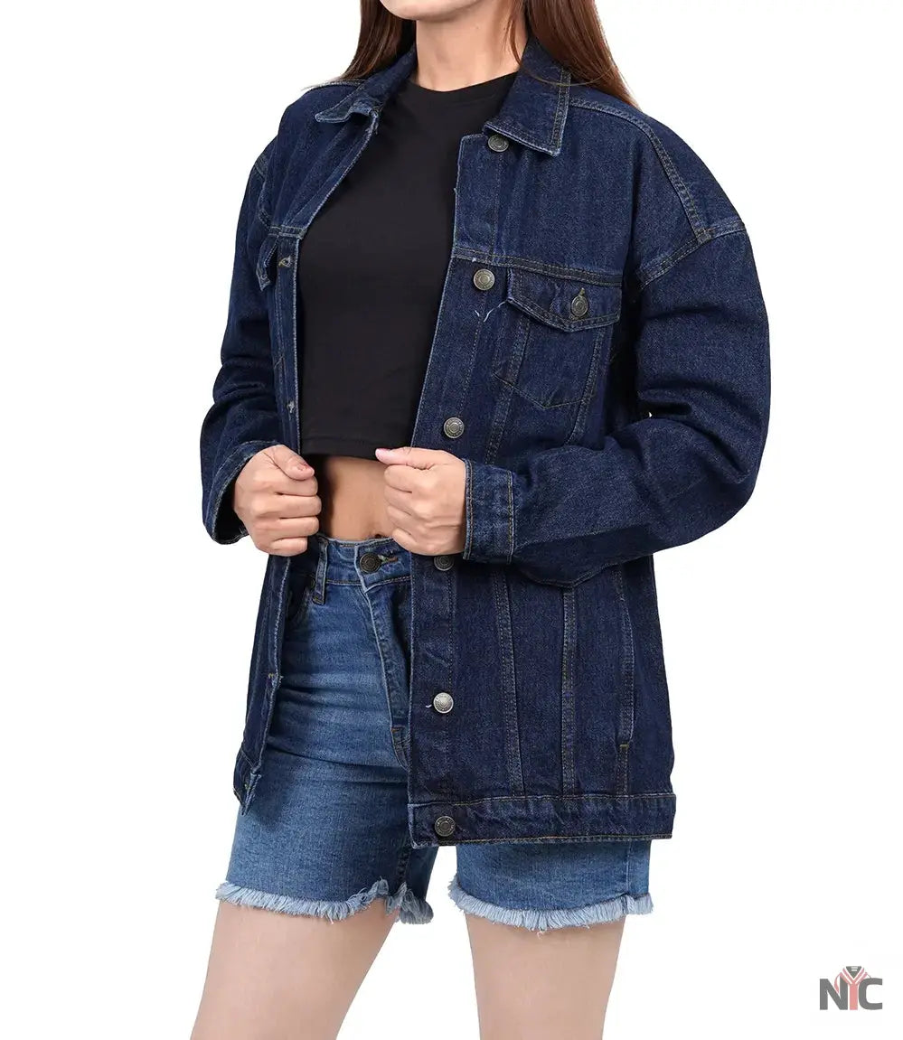 Women's Dark Blue Oversized Denim Jacket NYC Jackets