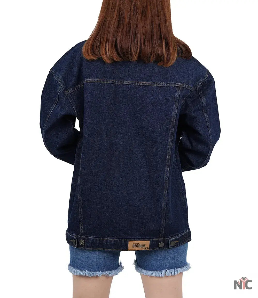 Women's Dark Blue Oversized Denim Jacket NYC Jackets