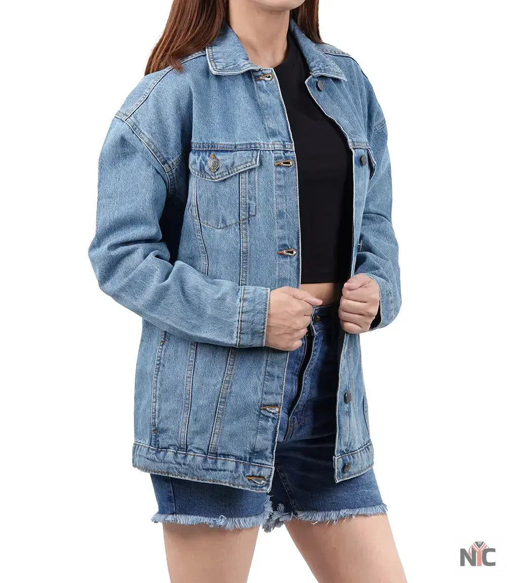 Women's Light Blue Oversized Denim Jacket NYC Jackets