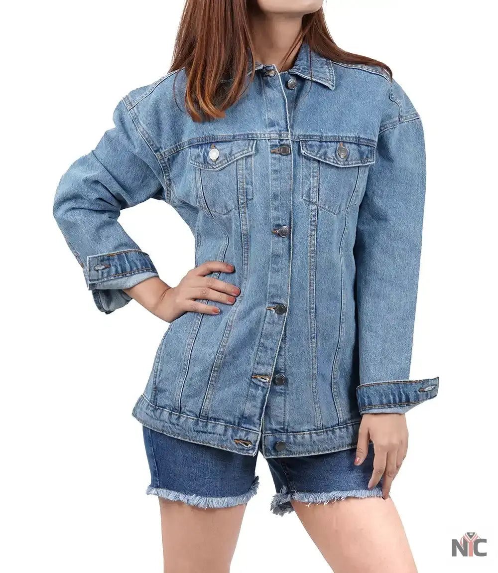 Women's Light Blue Oversized Denim Jacket NYC Jackets