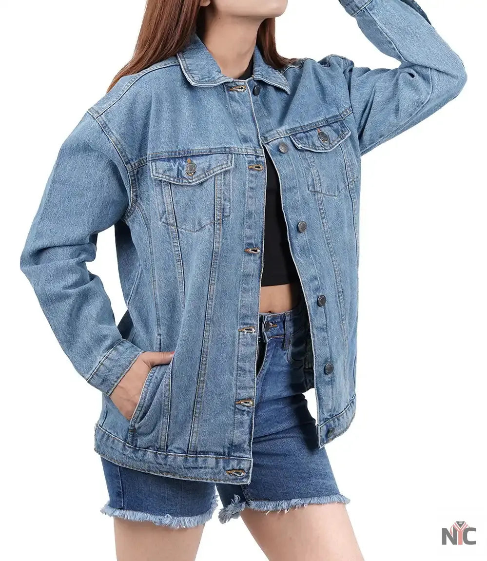 Women's Light Blue Oversized Denim Jacket NYC Jackets