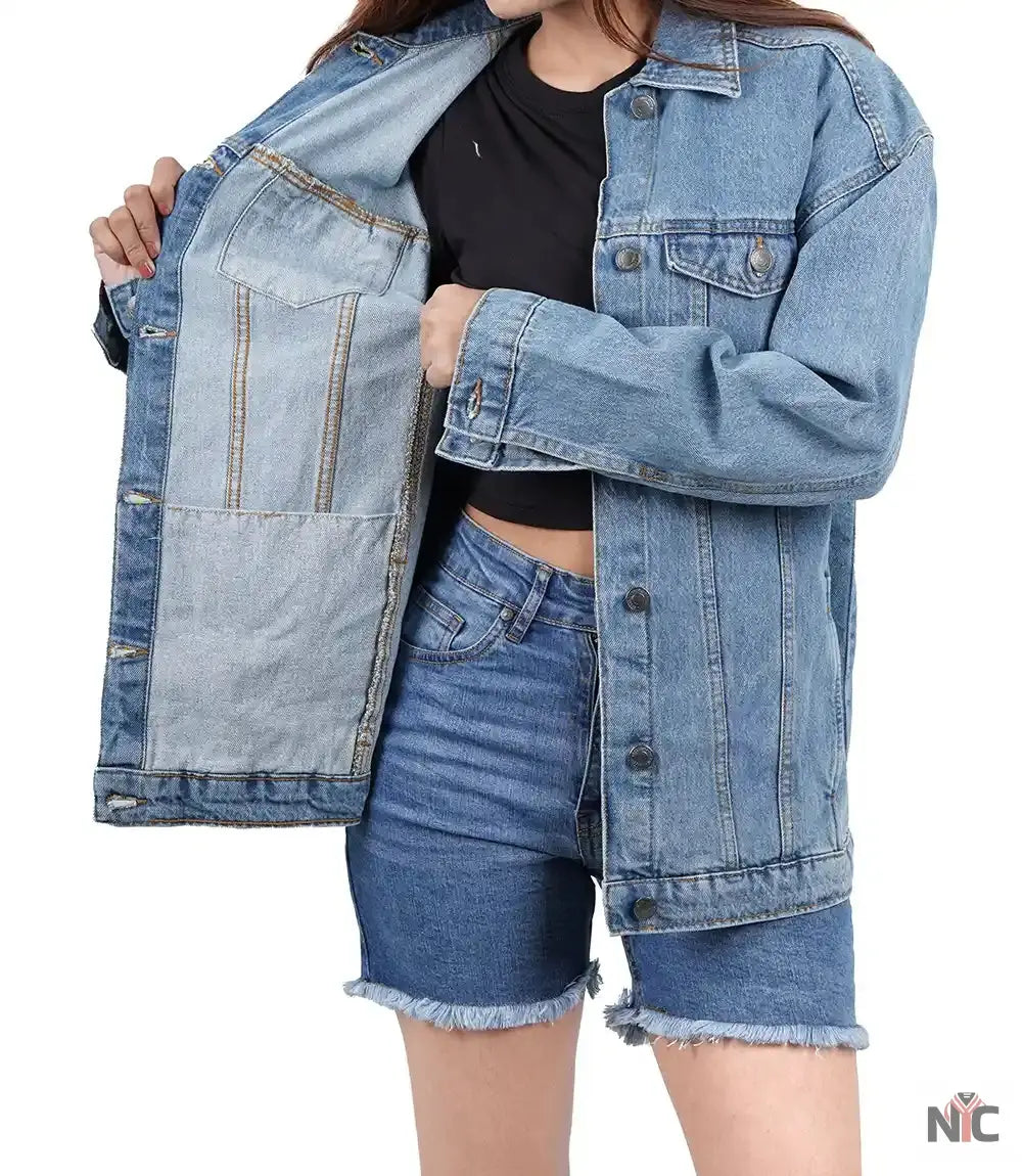 Women's Light Blue Oversized Denim Jacket NYC Jackets