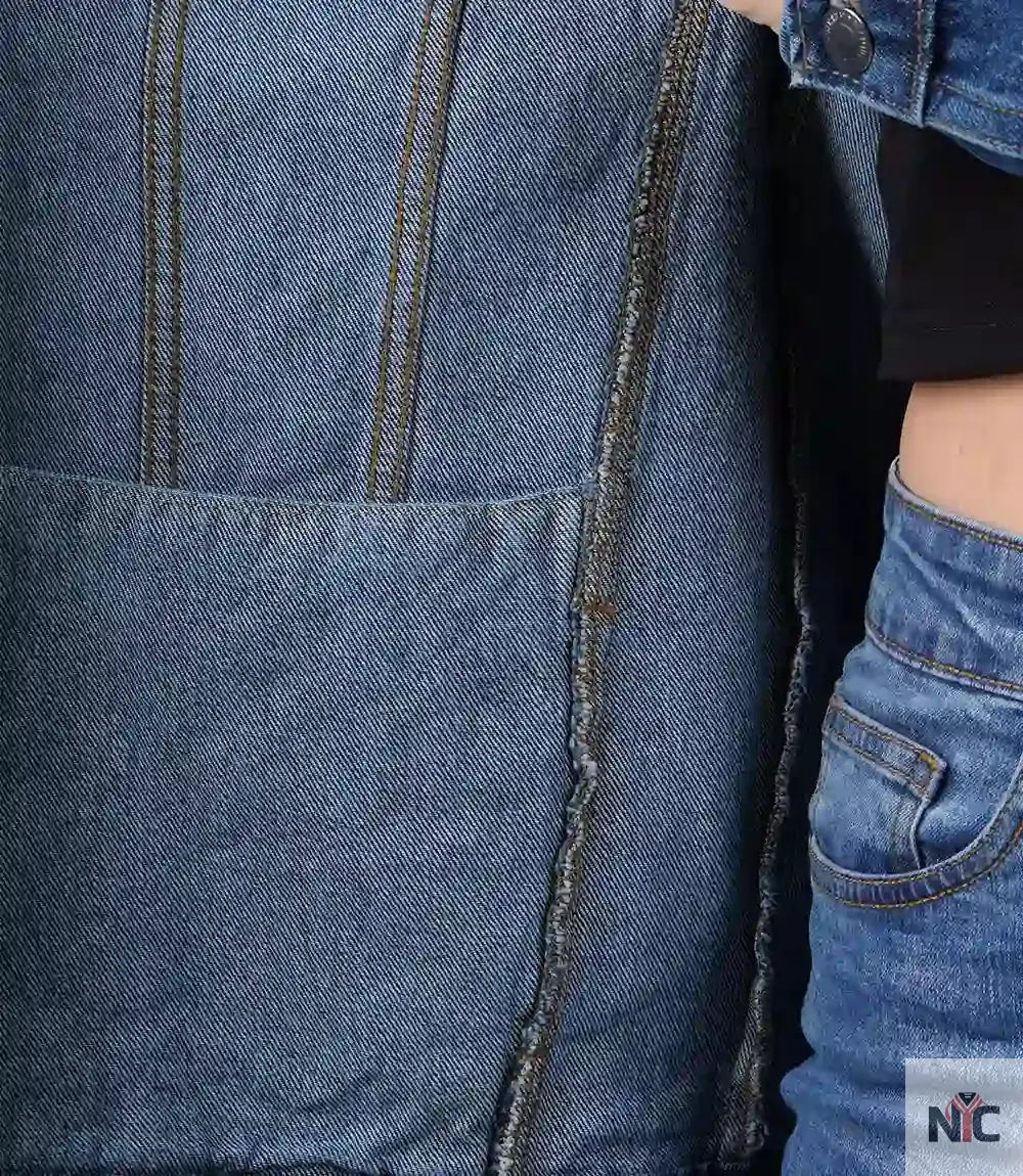 Women's Mid Blue Oversized Denim Jacket NYC Jackets