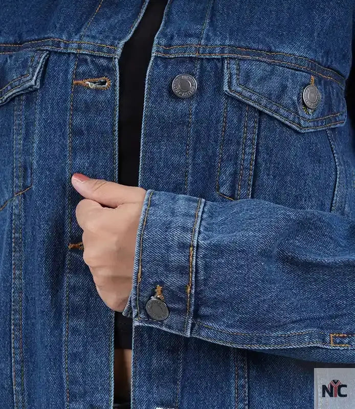Women's Mid Blue Oversized Denim Jacket NYC Jackets