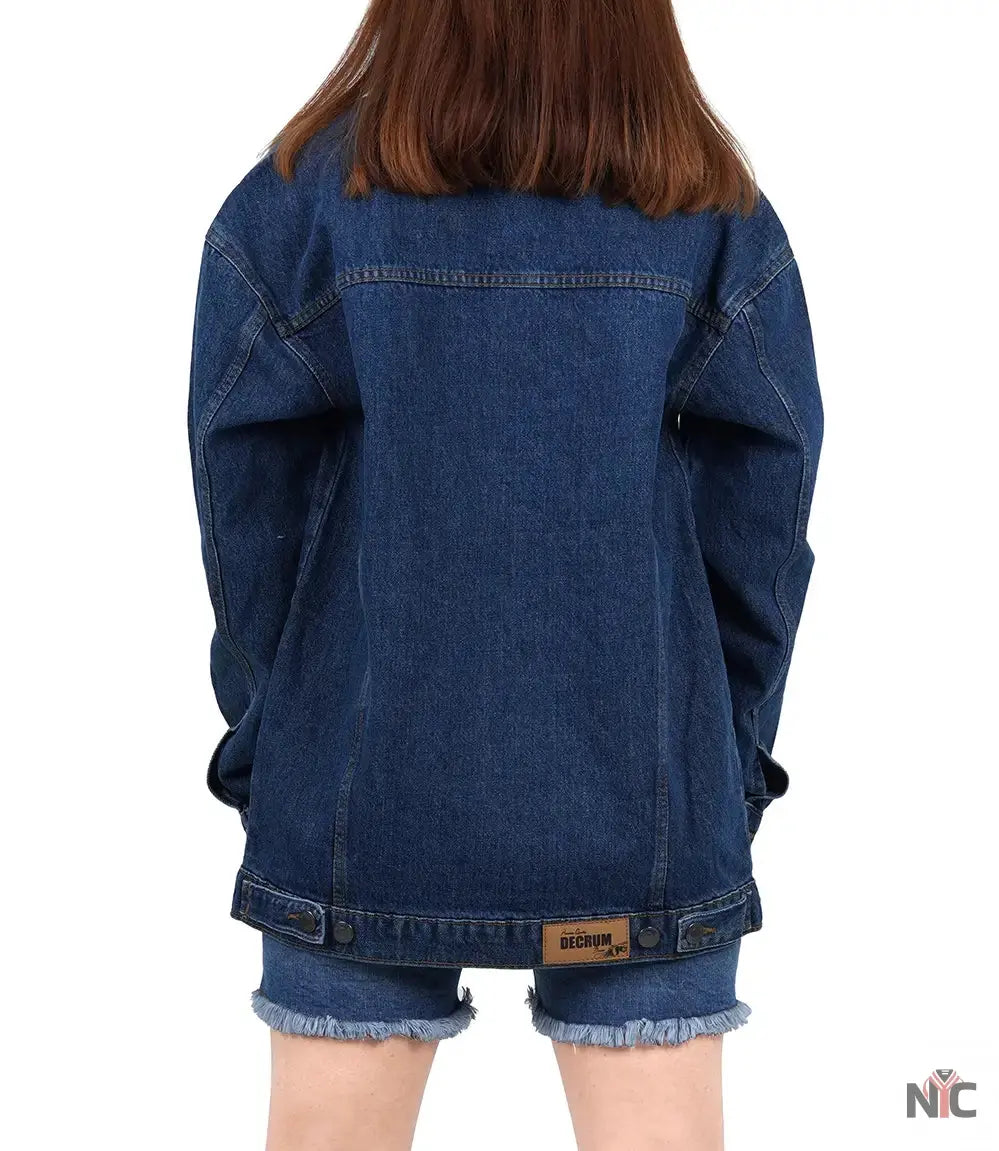 Women's Mid Blue Oversized Denim Jacket NYC Jackets