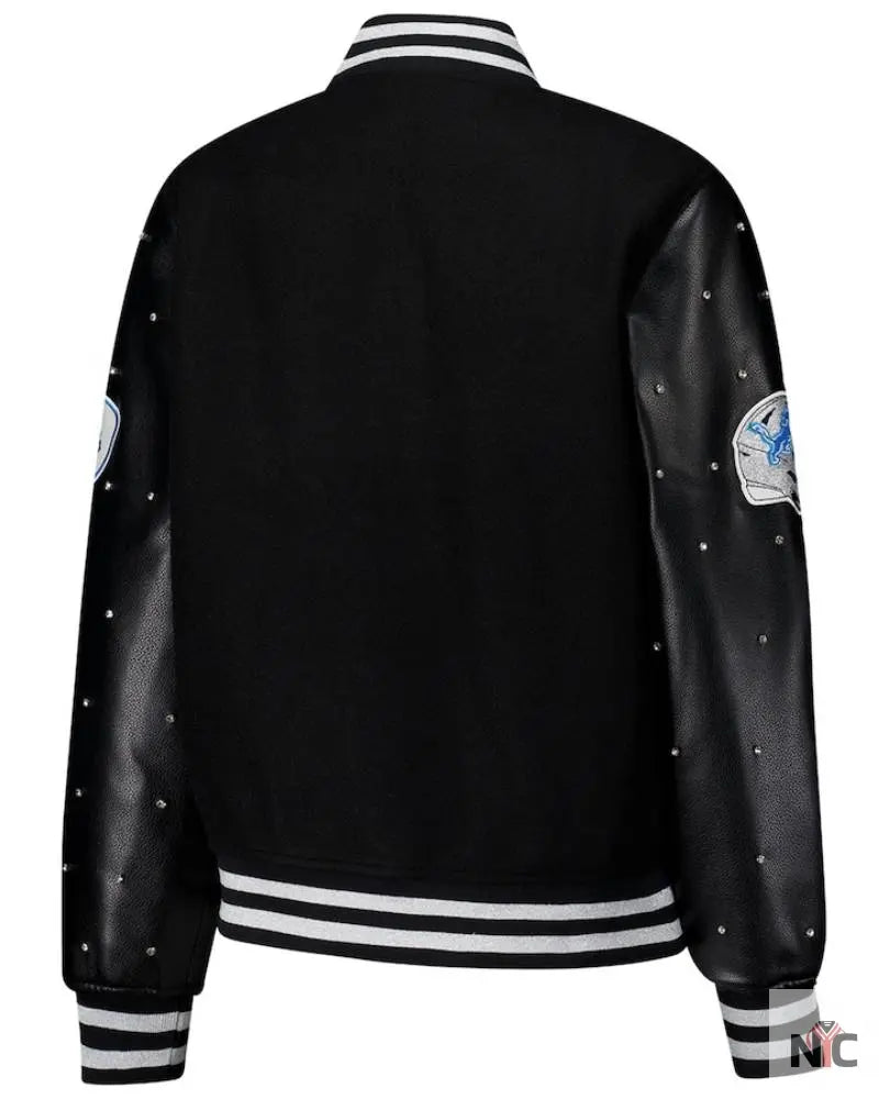 Women’s The Wild Collective Black Detroit Lions Sparkle Full-Snap Varsity Jacket NYC Jackets