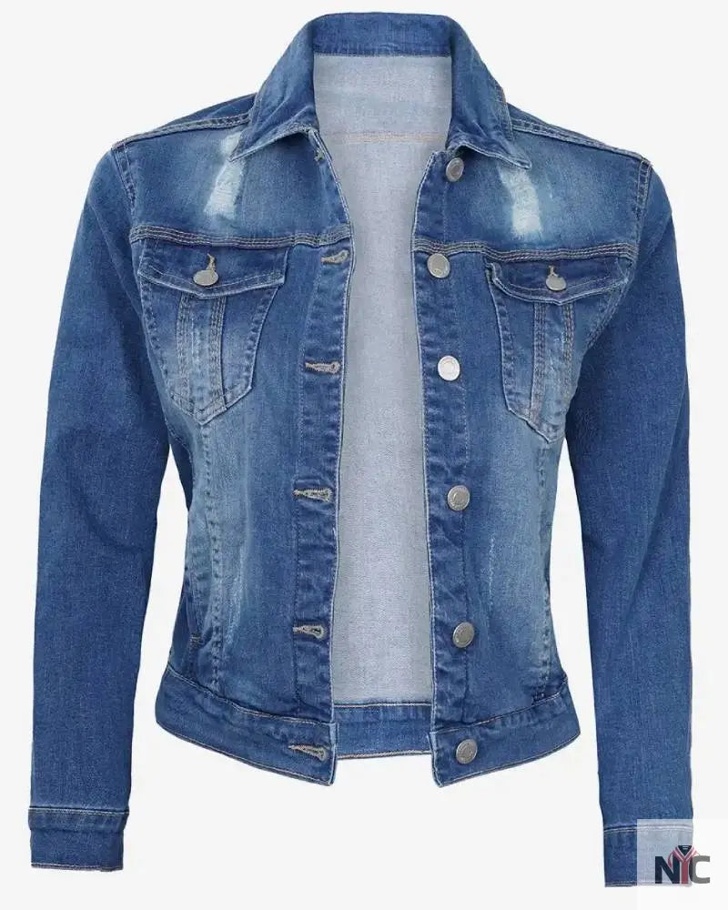 Womens Mid Blue Trucker Style Denim Jacket NYC Jackets