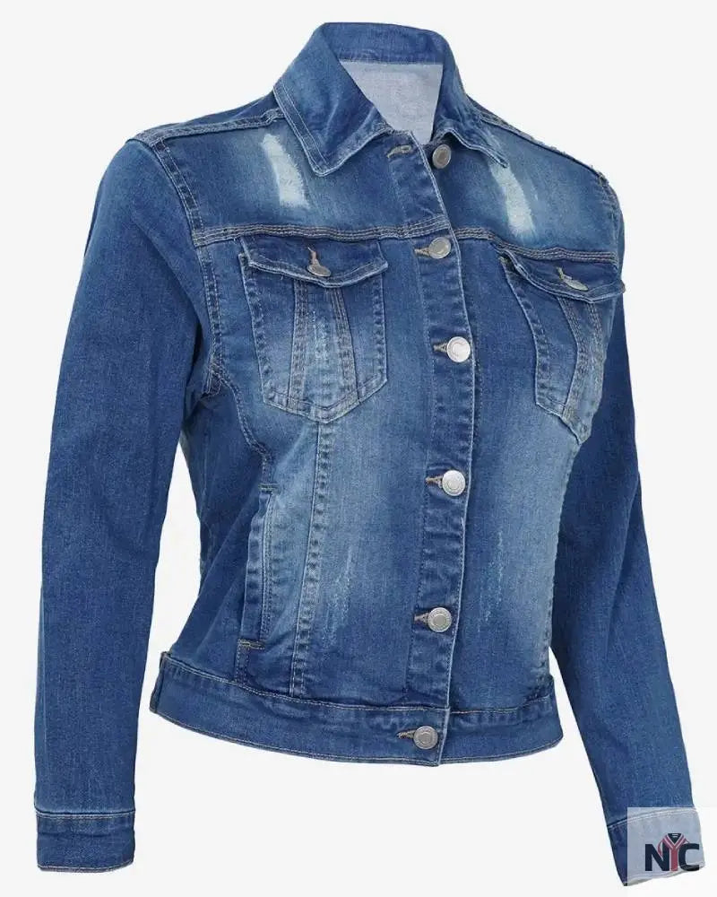 Womens Mid Blue Trucker Style Denim Jacket NYC Jackets