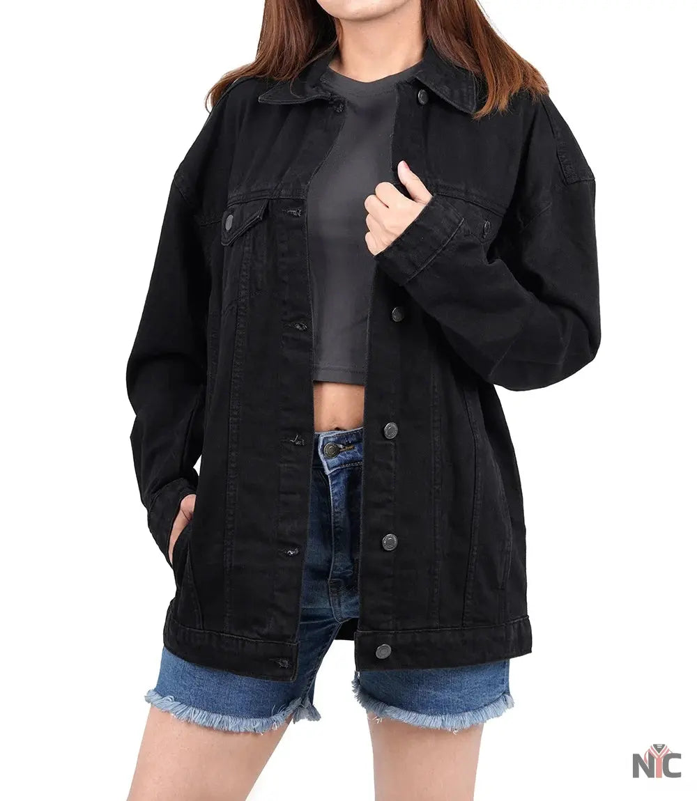 Womens Oversized Black Denim Jacket NYC Jackets