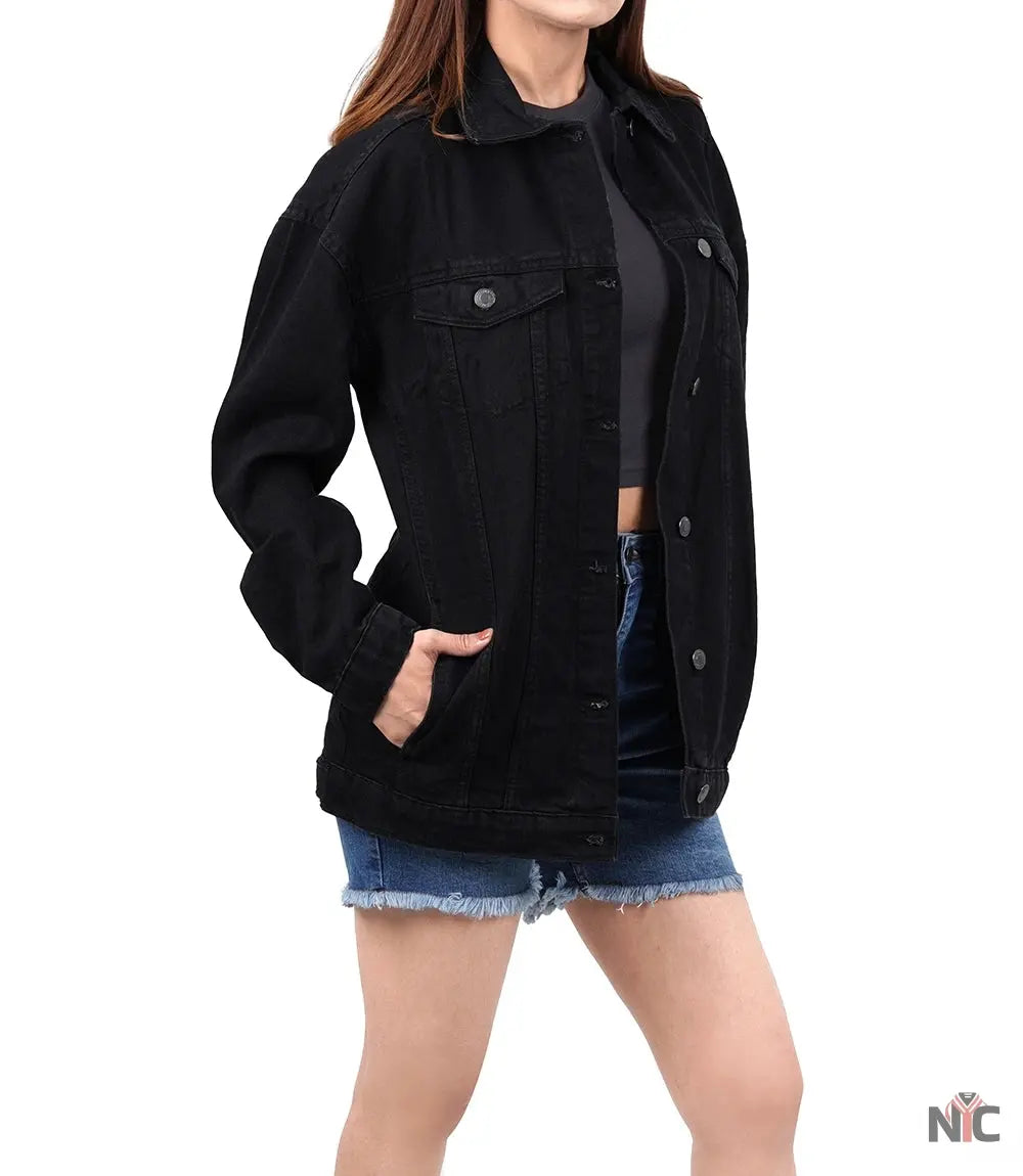 Womens Oversized Black Denim Jacket NYC Jackets