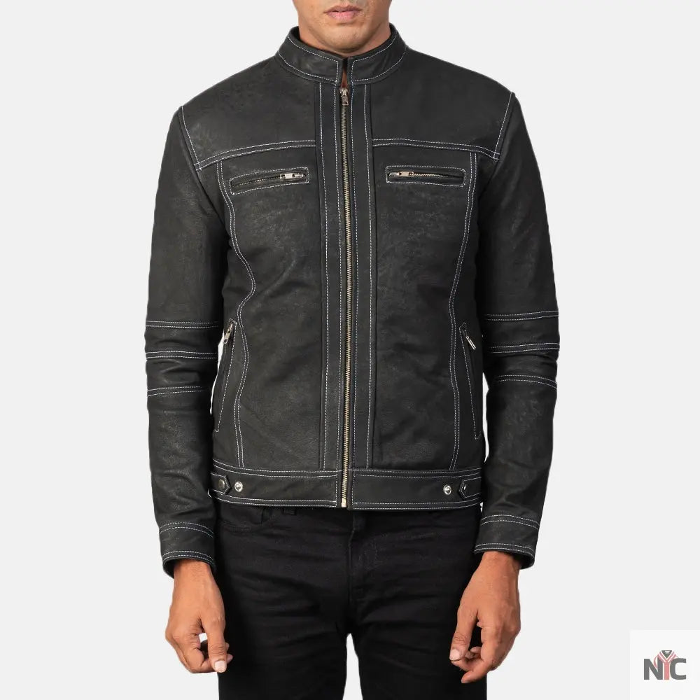 Youngster Distressed Black Leather Jacket NYC Jackets