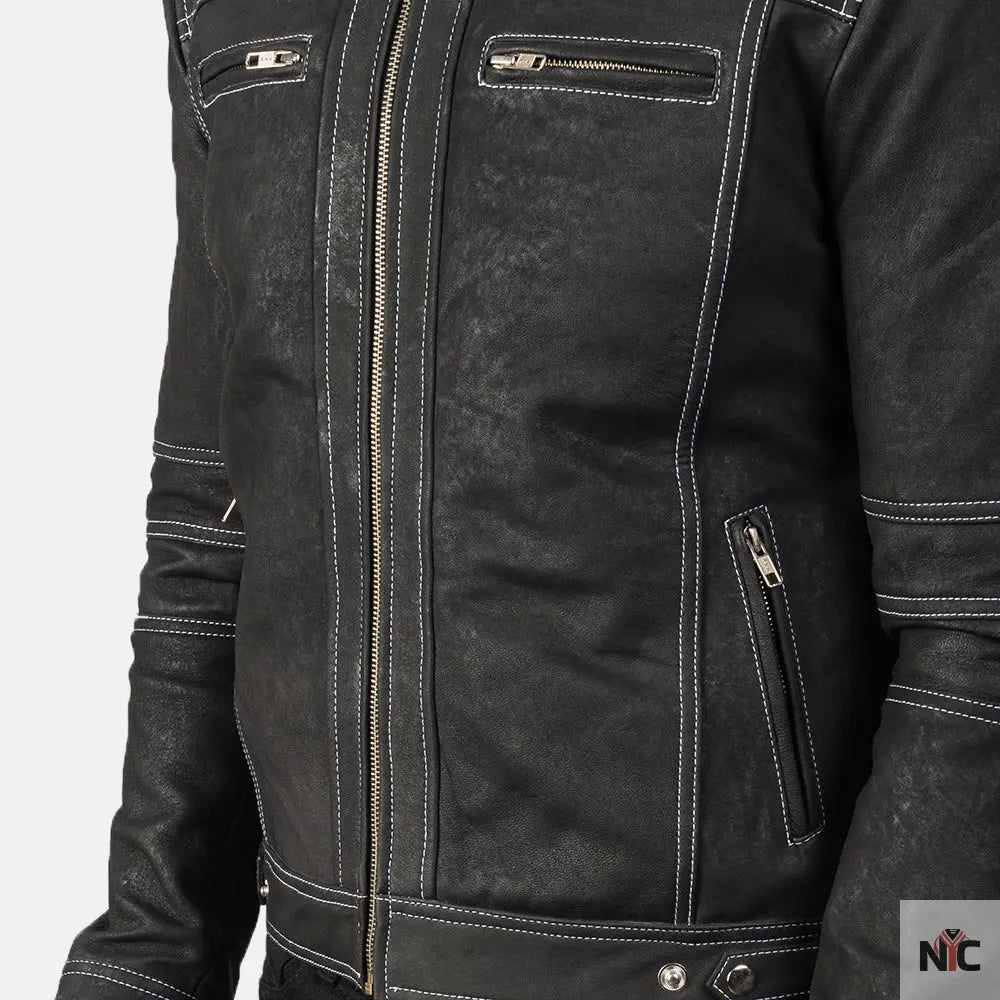 Youngster Distressed Black Leather Jacket NYC Jackets