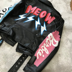 Custom Text Jacket Painted Faux Leather Motorcycle Jacket Danger
