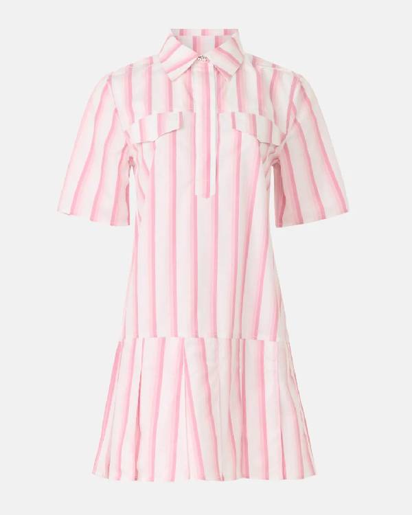 Access Daily Emily Orozco Pink and White Striped Mini Dress NYC Jackets